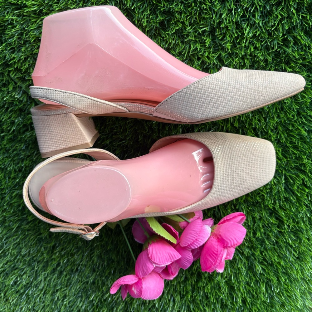NATURALIZERS JAYLA LEATHER SLING BACK BLOCK HEEL CREAM DORSAY DIAMOND PATTERN